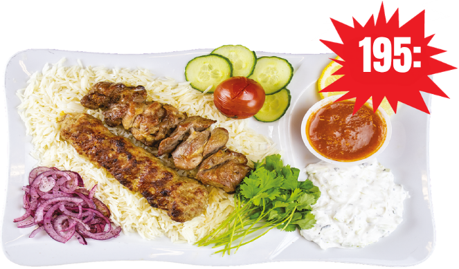 Shish kebab & lammspett, priset visas i bilden