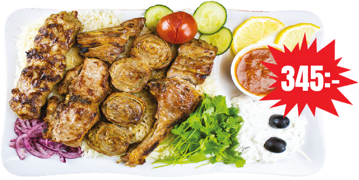 Lammkotlett, rulle, lammracks & shish kebab, priset visas i bilden