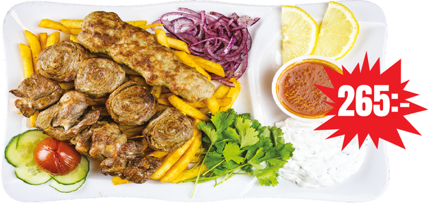 Shish kebab, lammspett & rulle, priset visas i bilden