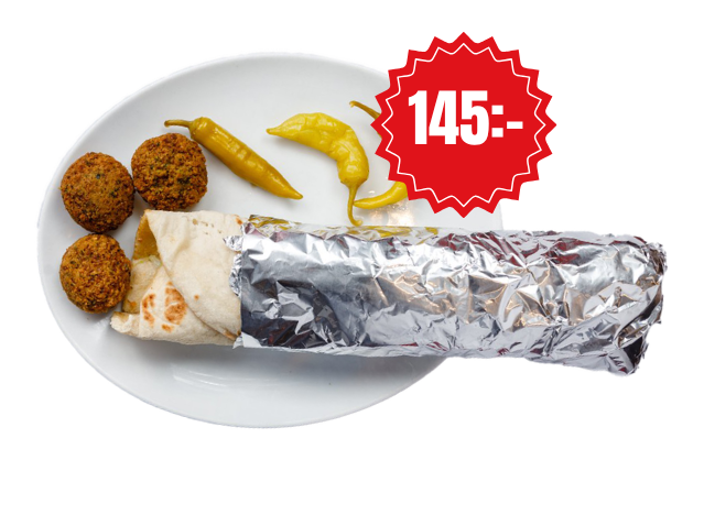 Falafelrulle, priset visas i bilden