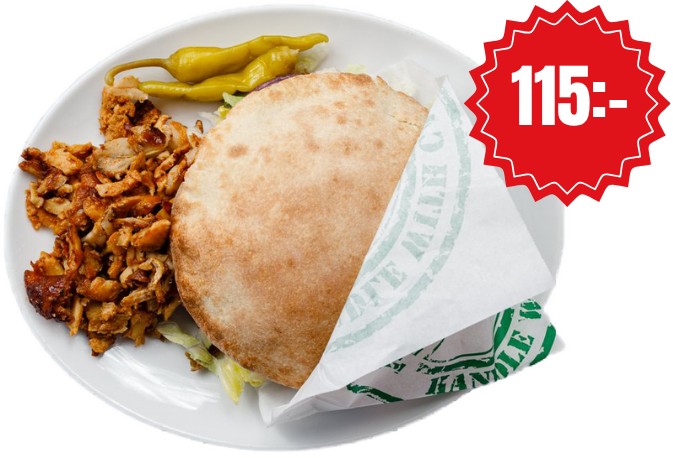 Kyckling med bröd, priset visas i bilden